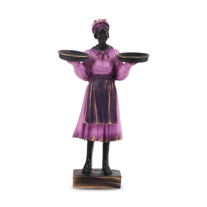 Statue Décorative Femme avec Plateaux - Rose et Noir