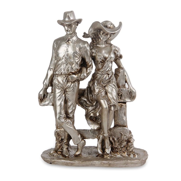 Statue Décorative Couple CowBoy - Argent